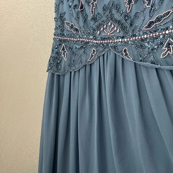 NWT Adrianna Papell Women's Beaded Bodice Formal Maxi Dress with GGT Skirt Blue - Picture 9 of 12